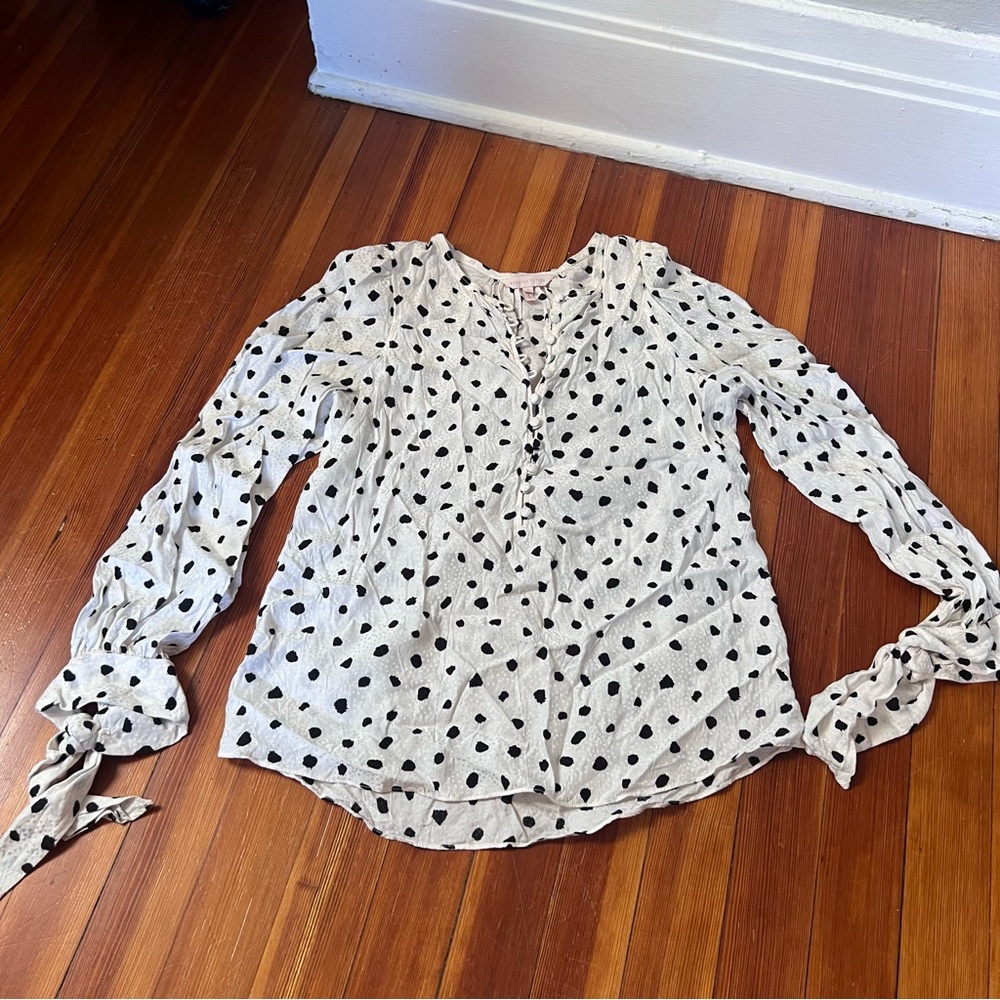 Rebecca Taylor Long Sleeve Dot Tie Top Size 2 Silk